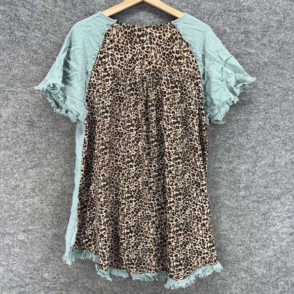 Jodifl T-Shirt Women L Large Gray Animal Print Short Sleeve Linen Round Neck - Picture 2 of 7